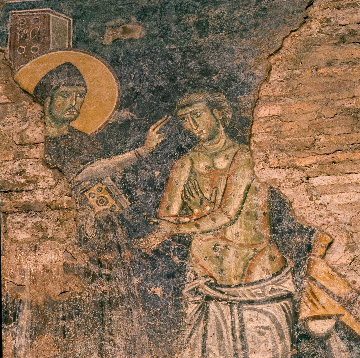Fresco que muestra a San Benito curando al leproso de Unknown