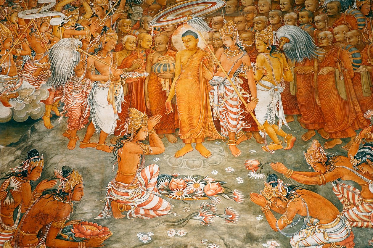 Mural en las paredes del templo de Kelaniya en Kelaniya Vihara, uno de los sitios budistas más sagrados a unas seis millas de la capital Colombo de Sri Lanka. 7 de enero de 2010. de Unknown