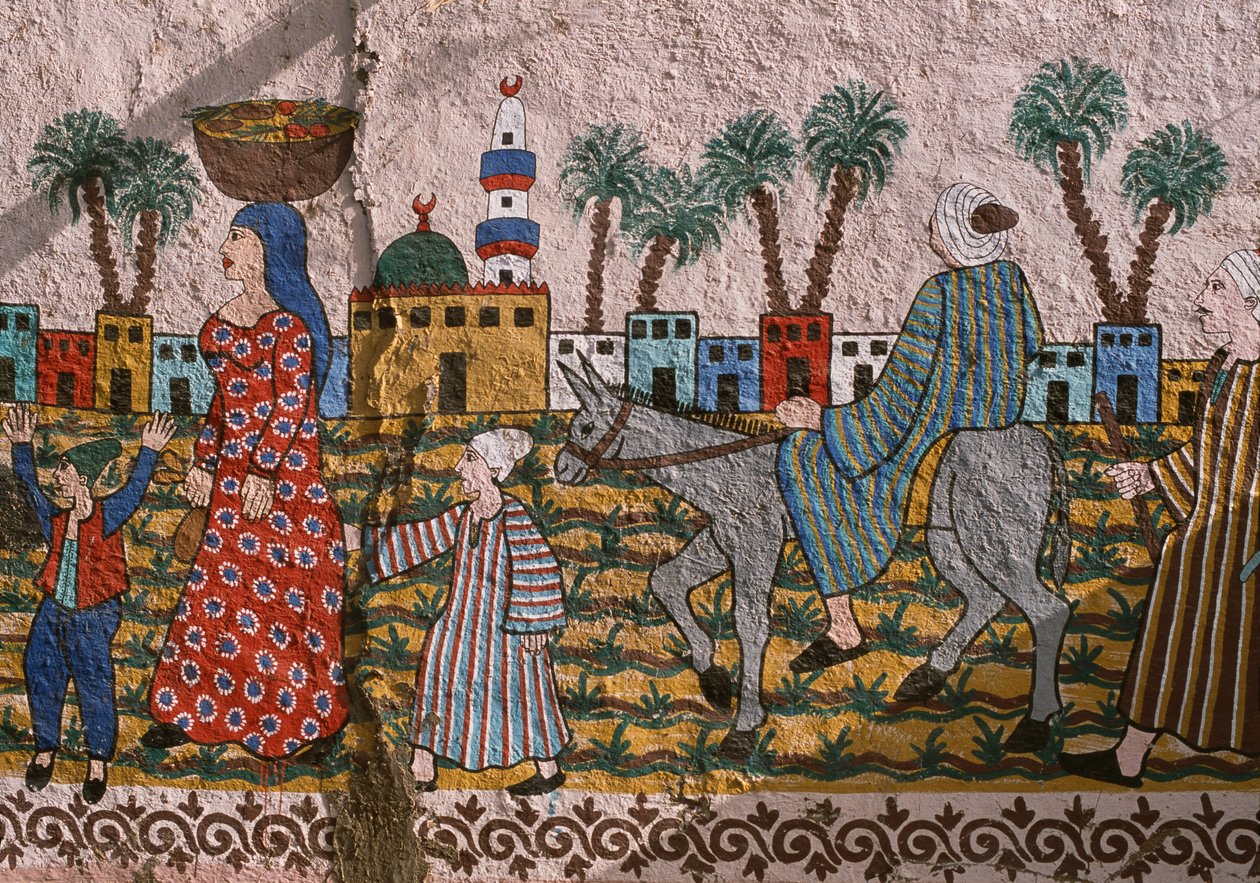 Pared pintada que representa un pueblo, orilla oeste, Luxor de Unknown