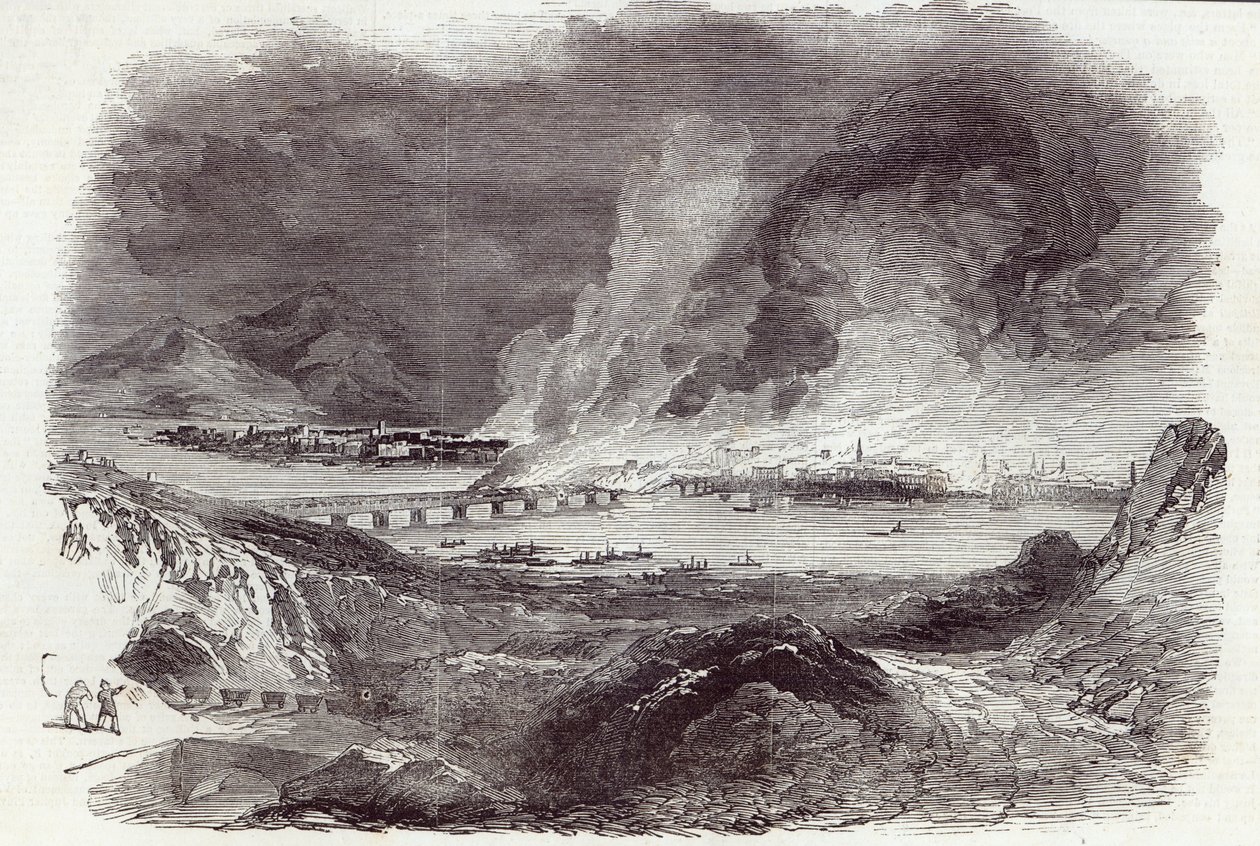 Gran incendio en Pittsburgh, de The Illustrated London News, 17 de mayo de 1845 (grabado) de English School