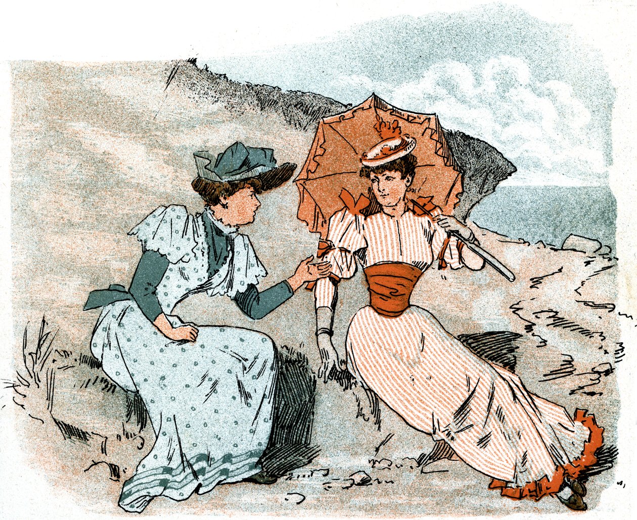 Dos damas en una playa de Anonymous