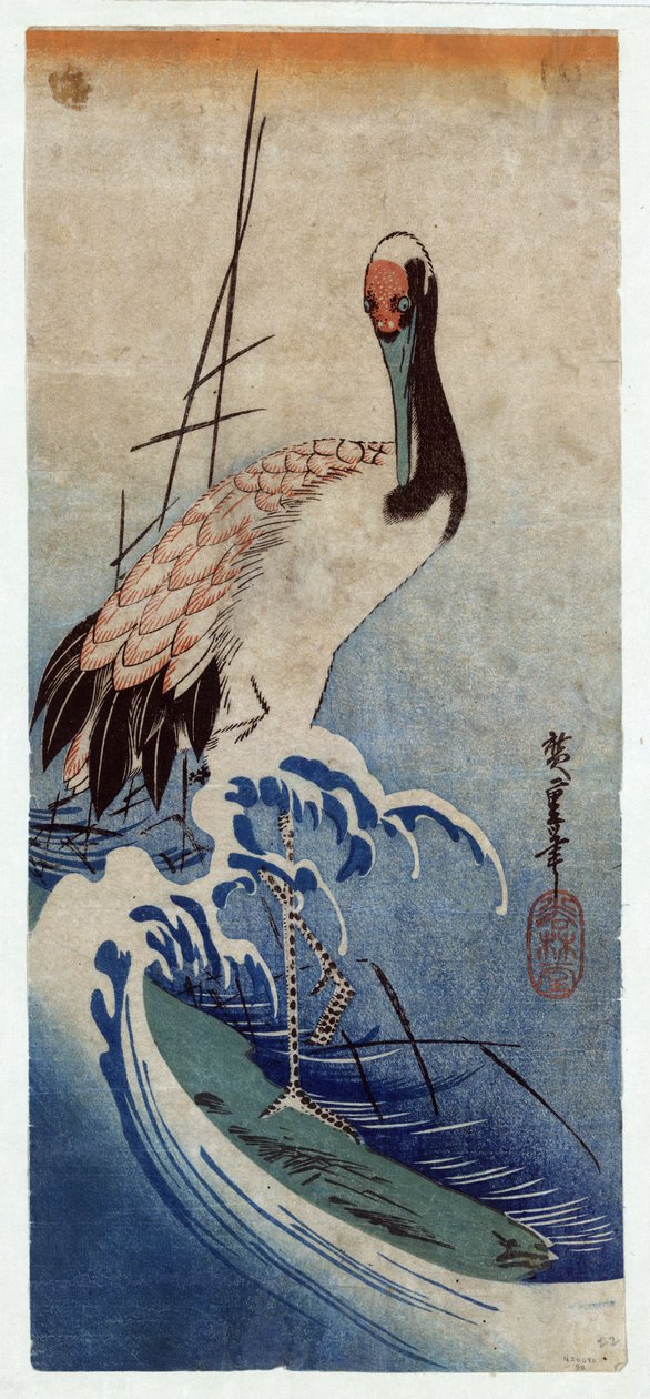 Nami ni Tsuru (Grulla en olas) de Utagawa Hiroshige