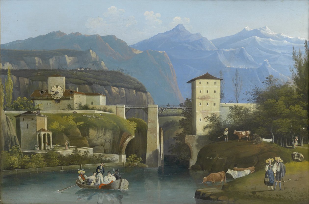 Reloj de imágenes Biedermeier Ponte de Crevola de Unknown