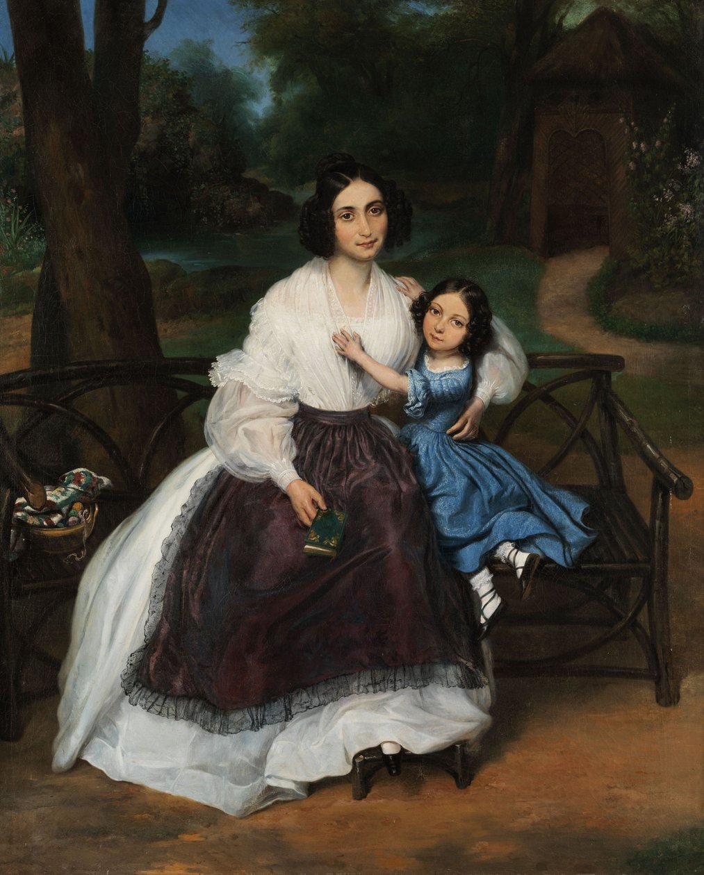Retrato Biedermeier de una joven con su hija de Unknown