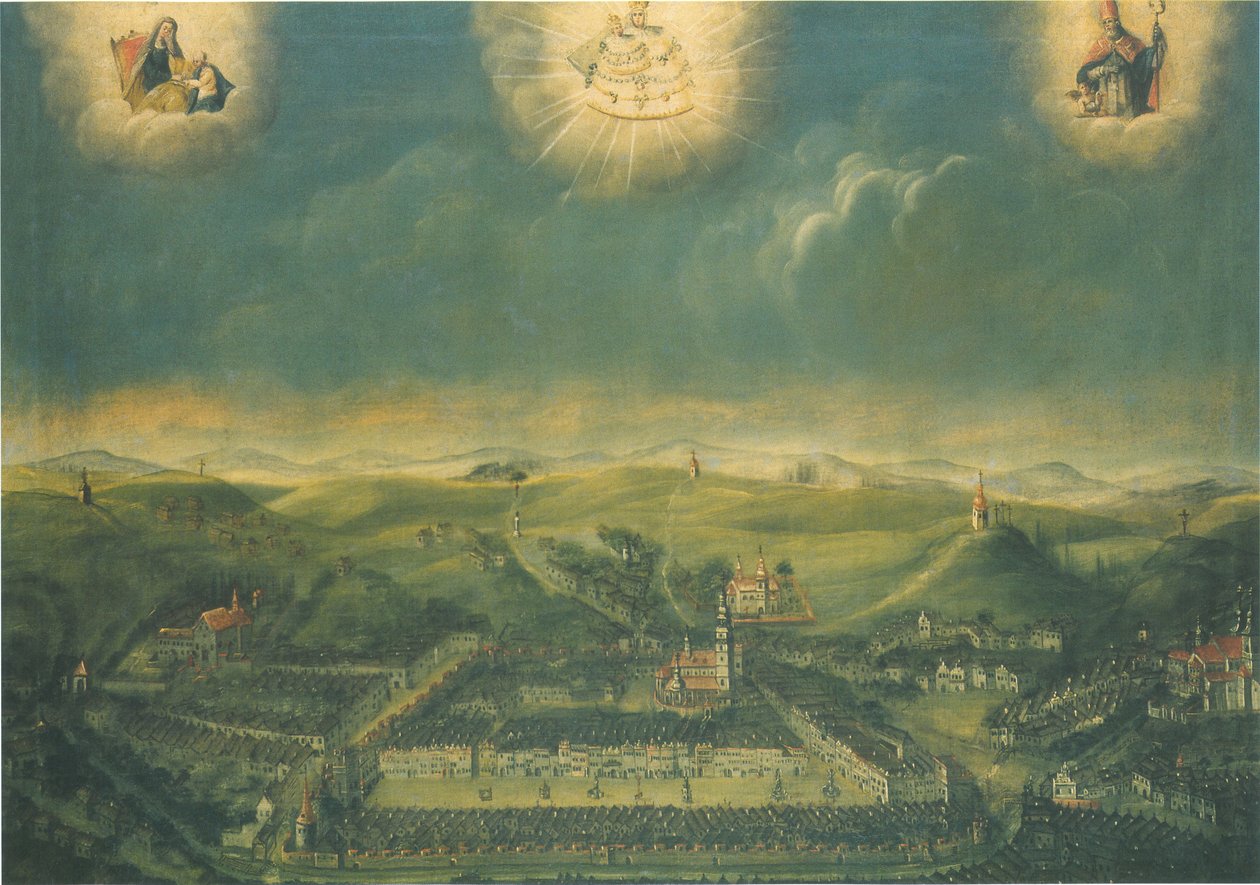 Pintura de la ciudad checa Třebíč hecha en 1677 en Mariazell en Austria de Unknown