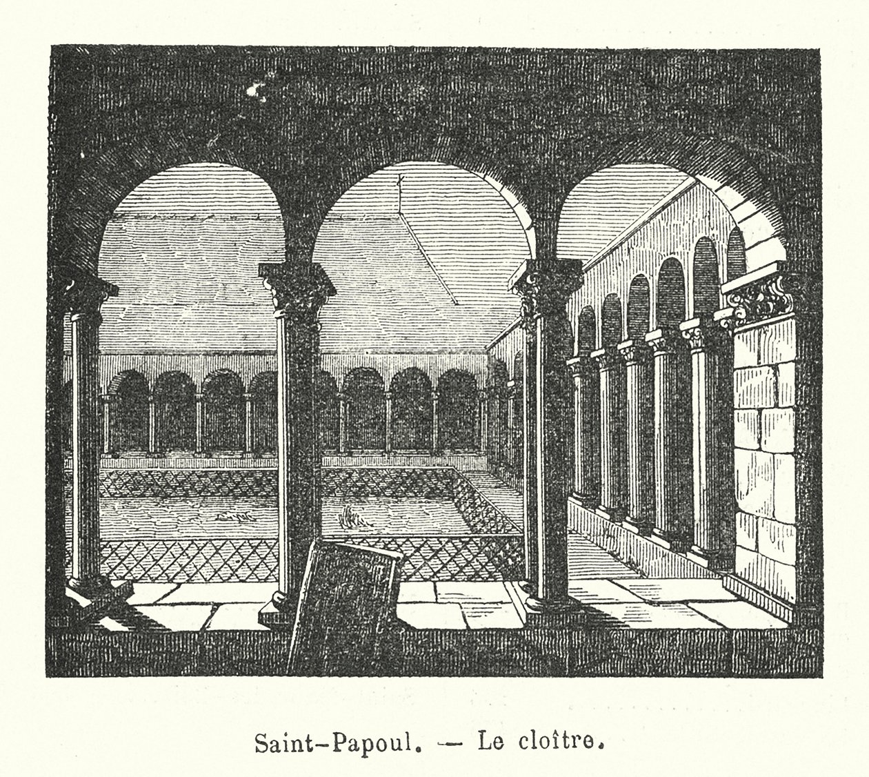 Saint-Papoul, El claustro (grabado) de (after) French School