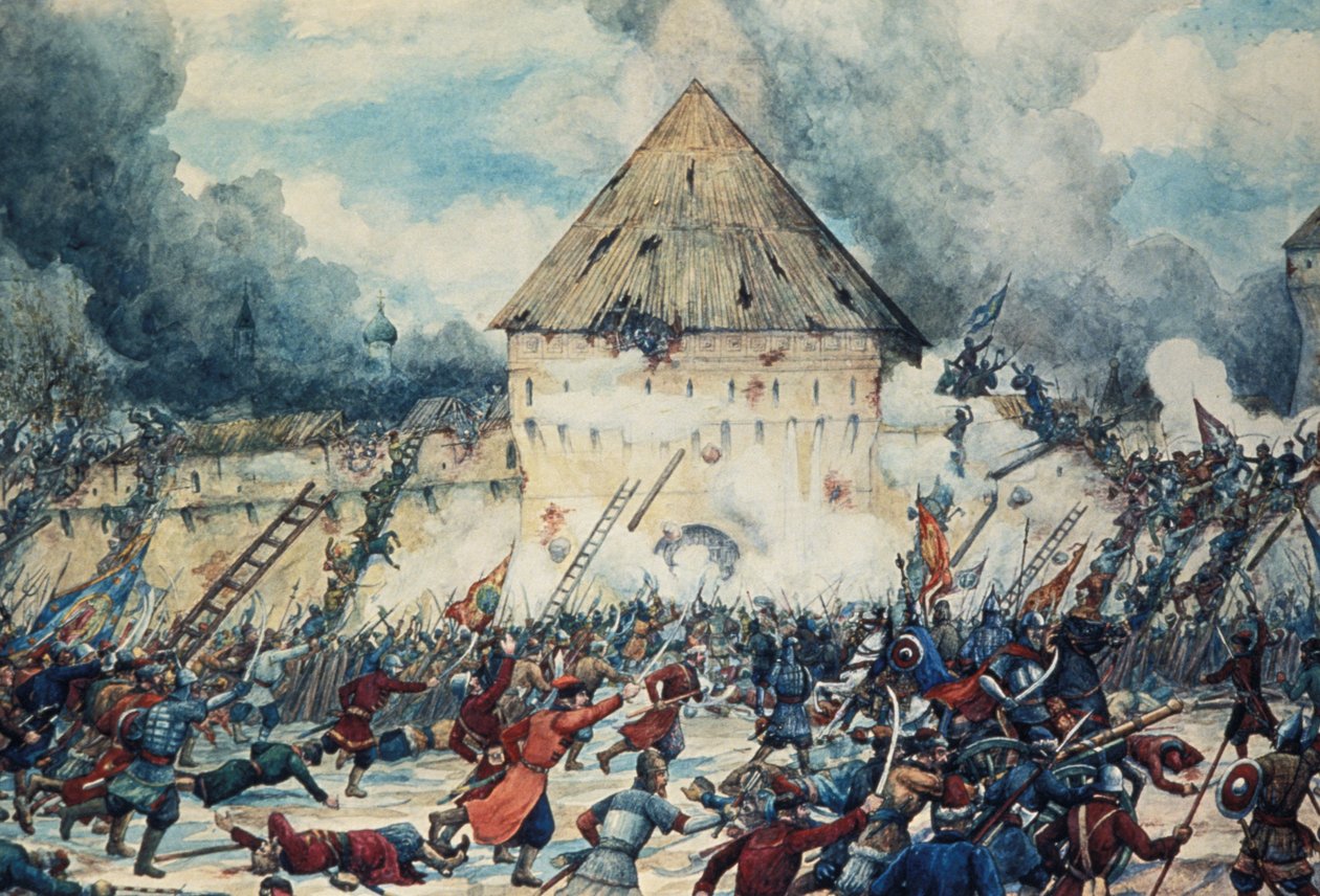 Batalla con los Intervencionistas Polacos en la Puerta de Vladimir de Kitai-Gorod (Barrio Chino) en Moscú, 1612, Acuarela de G. Lissner de Unknown