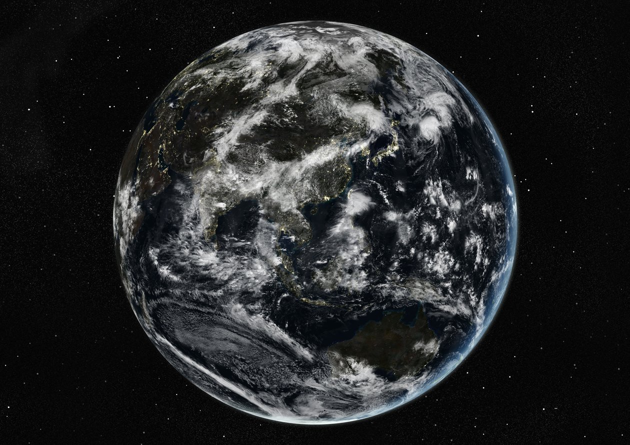 Globo centrado en Asia y Oceanía, imagen satelital en color verdadero de Unknown