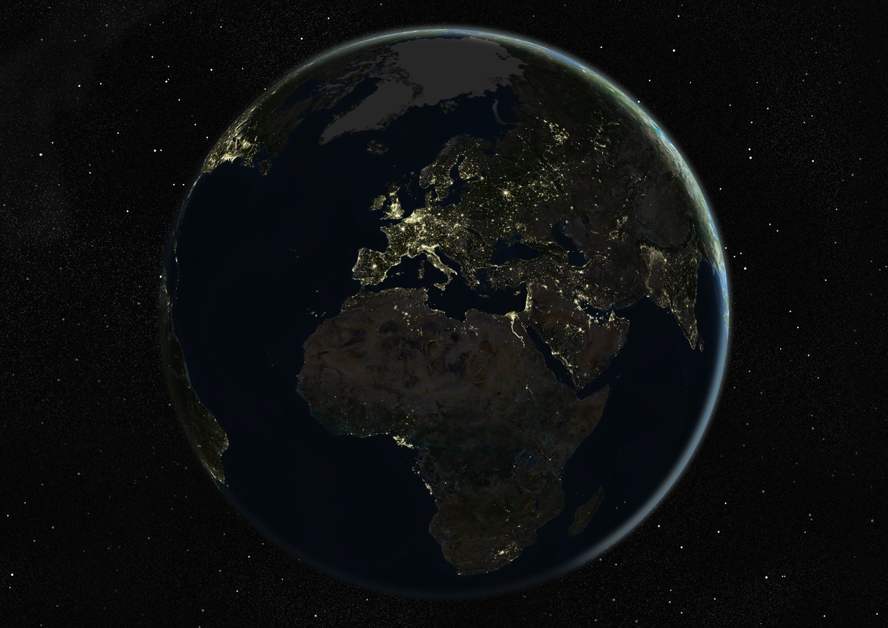 Globo centrado en Europa y África, imagen satelital en color verdadero de Unknown