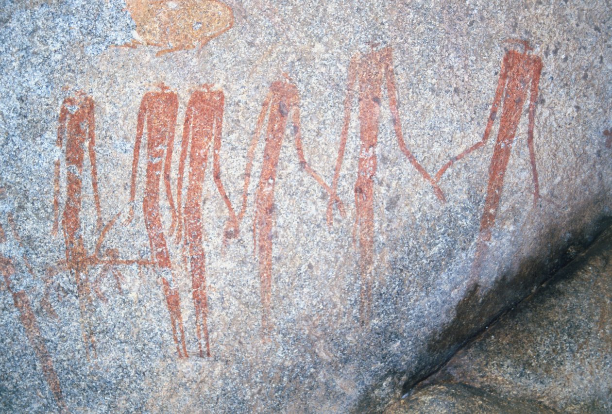 Pinturas rupestres de Inanke fotografiadas en una cueva del Parque Nacional de Matobo, Zimbabue. 1 de abril de 1998. de Unknown