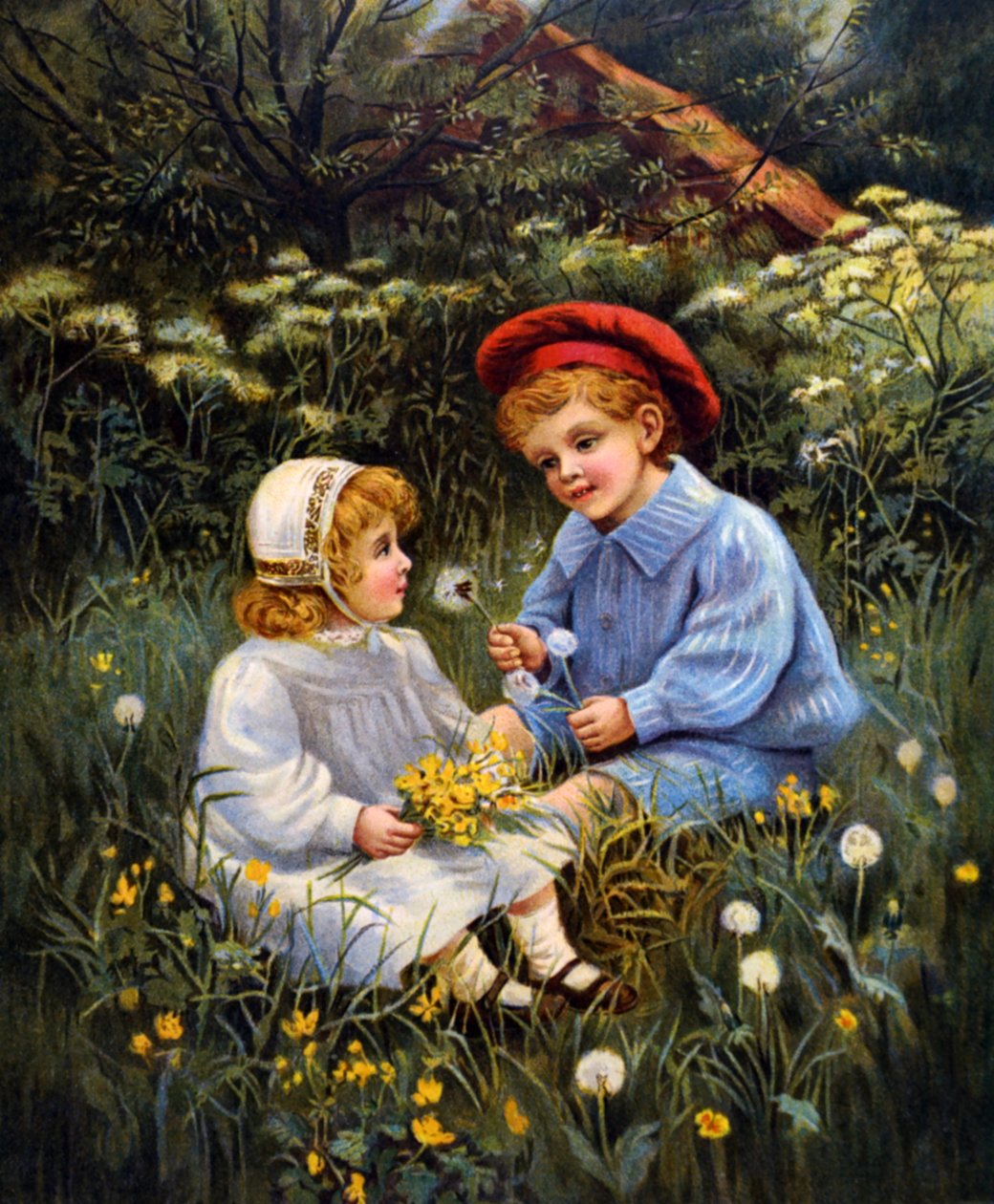 Hermanos jugando en un campo de Unknown