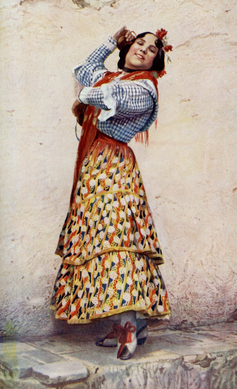 España. Gitana de Granada con cabello negro azulado baila divinamente. 1920 de Unknown