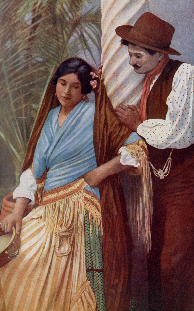 España. Joven pareja de españoles con ropa característica. 1920 de Unknown
