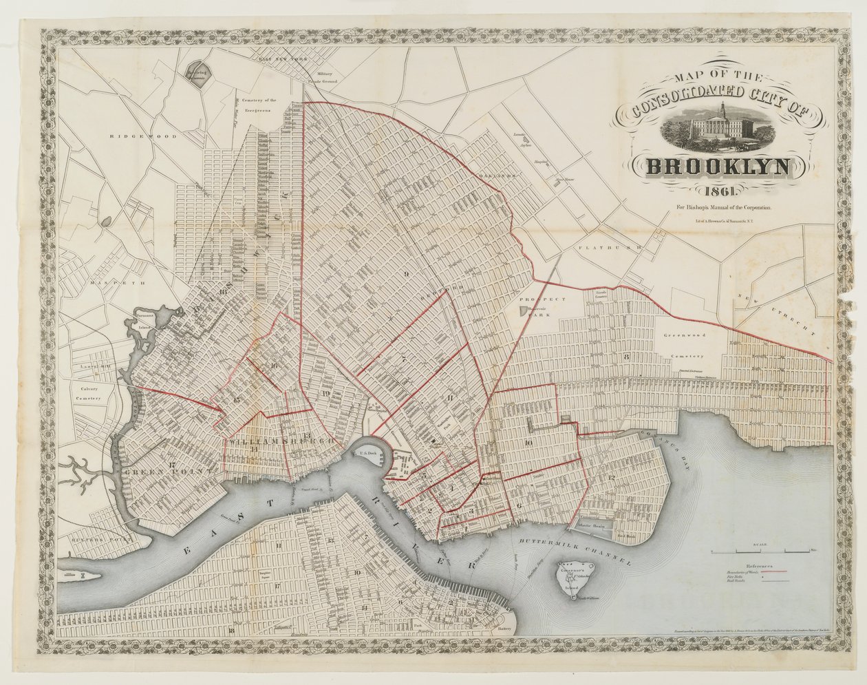 Mapa de la ciudad consolidada de Brooklyn, 1861 de American School