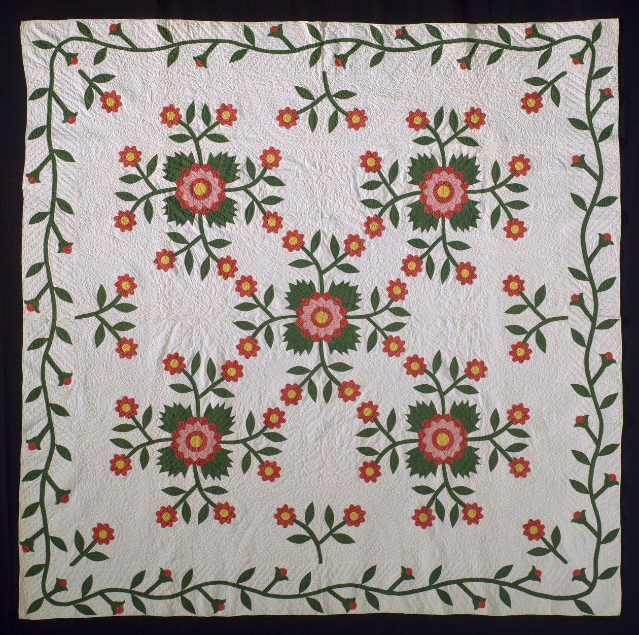 Colcha de aplicación superficial Whig Rose, c.1850-75 de American School
