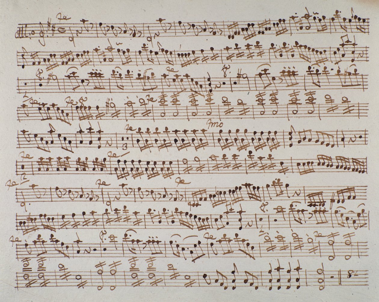 Página de la partitura del primer violín en la obertura de Mitrídates por el compositor austríaco Wolfgang Amadeus Mozart (1756-1791), 1770. de Austrian School