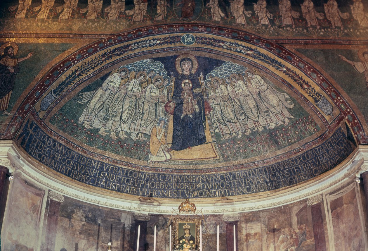 Papa Pascual I (817-24) a los pies de la Virgen y el Niño, del ábside de Byzantine School