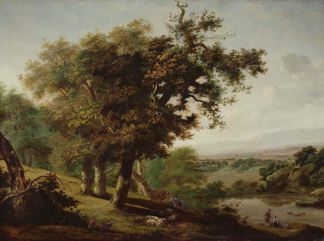 Paisaje con tres robles de Dutch School