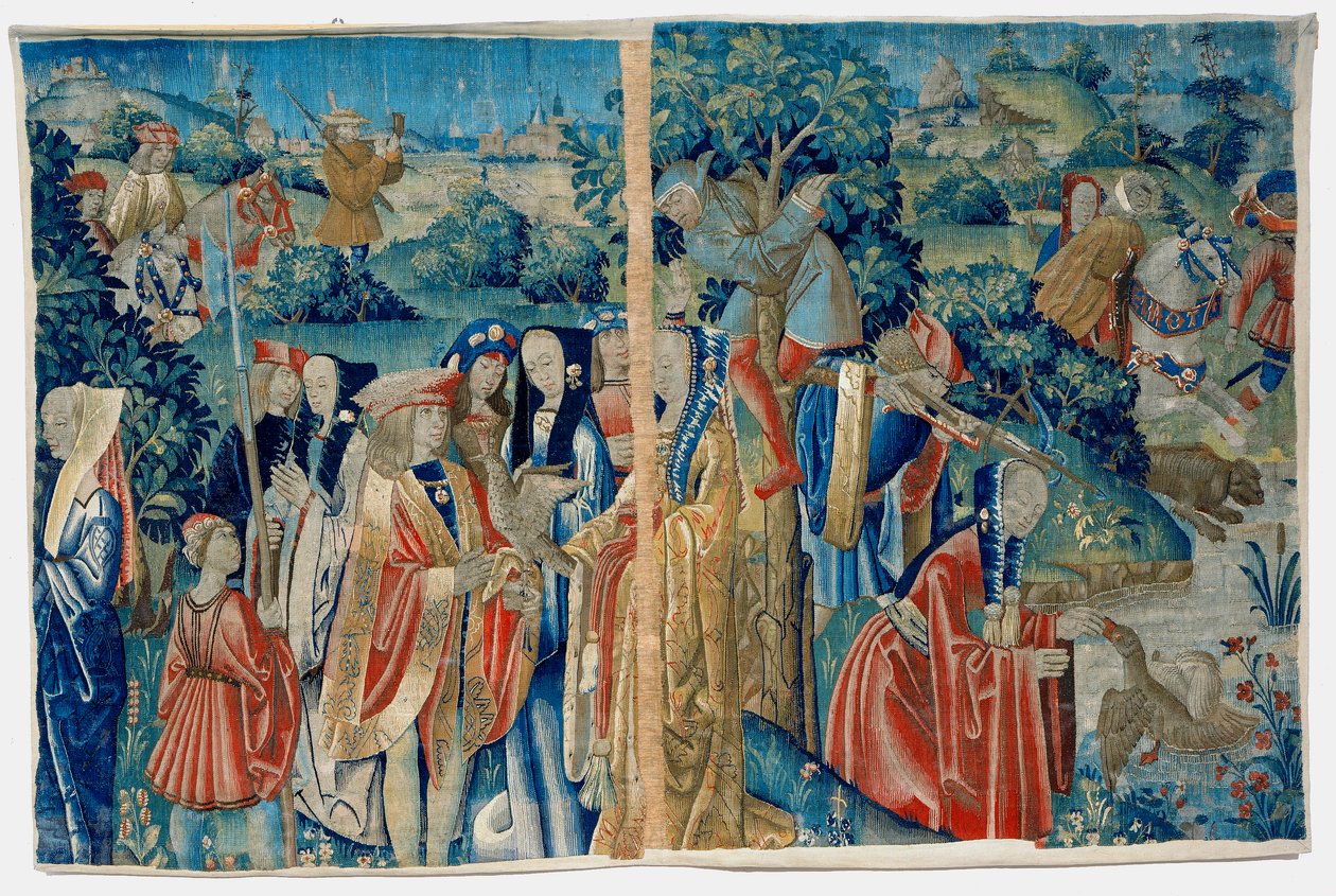 Escena de caza en la corte con un halcón de Flemish School