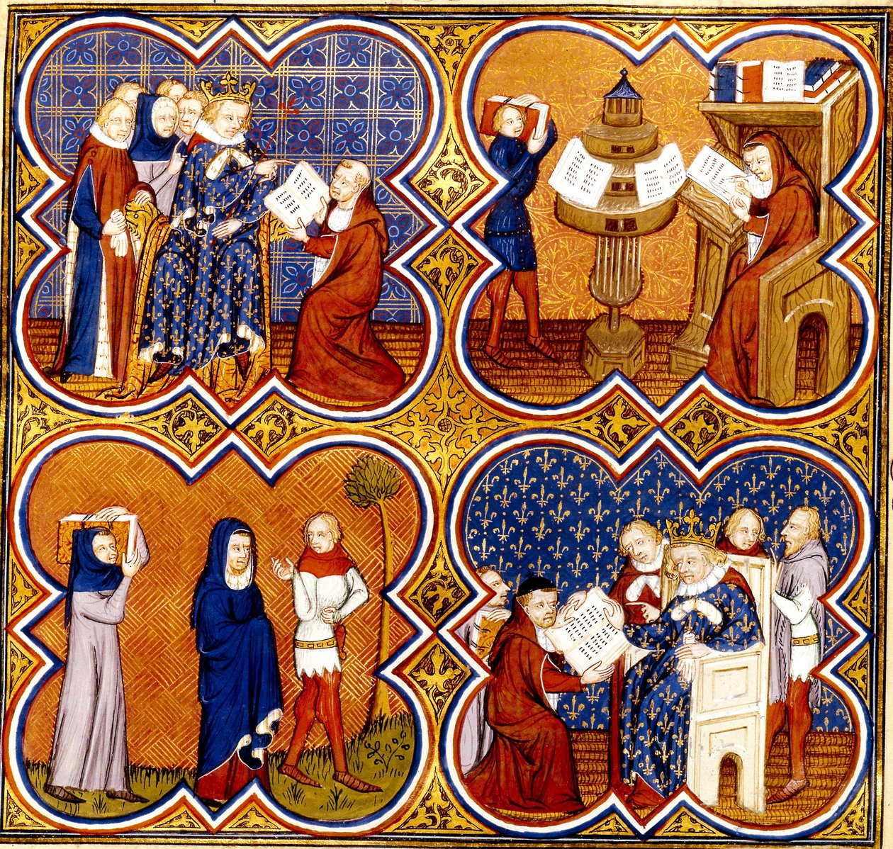 Ilustración de La traducción de Aristóteles, 1380-90 de French School