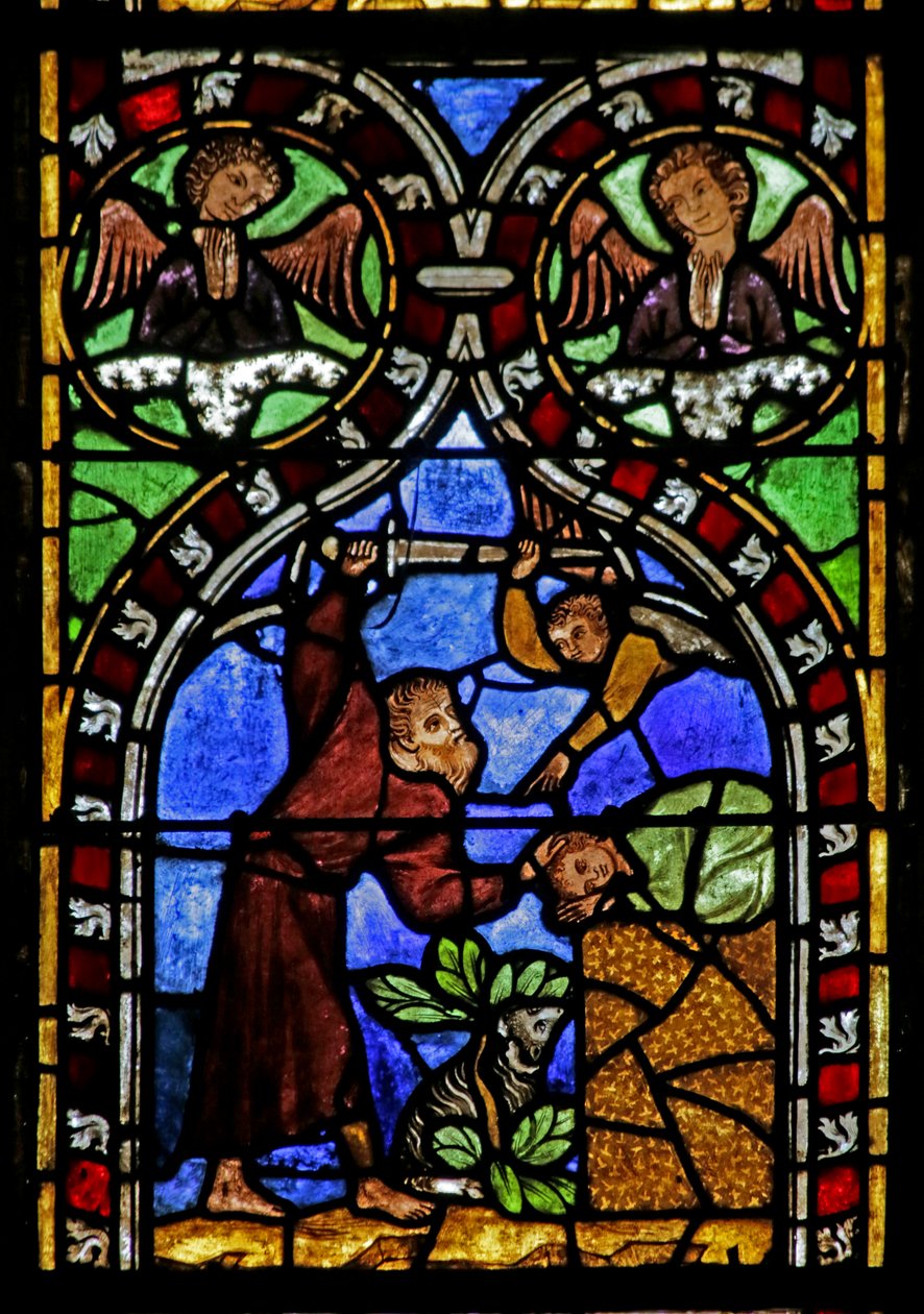 Vidriera que representa a Abraham a punto de sacrificar a Isaac, c.1325 de French School