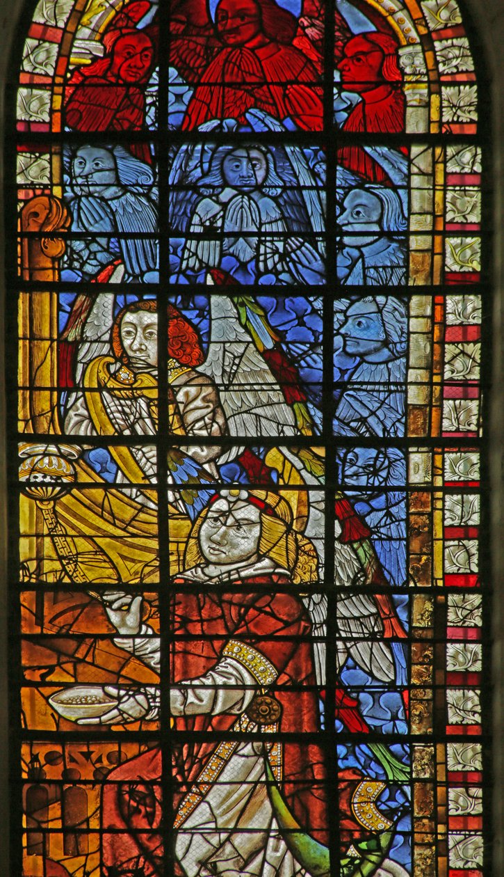 Ventana que representa a Ángeles en la Coronación de la Virgen de French School