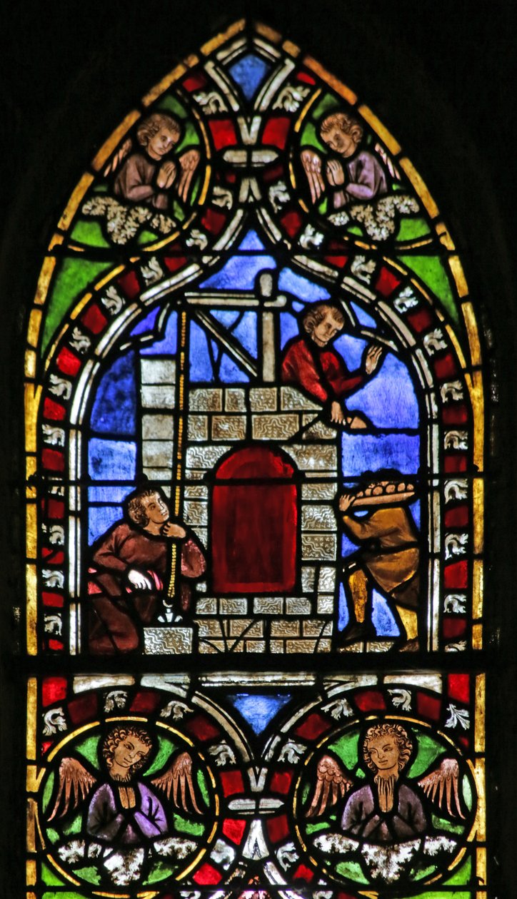 Vidriera que representa la construcción de la torre de Babel, c.1325 de French School