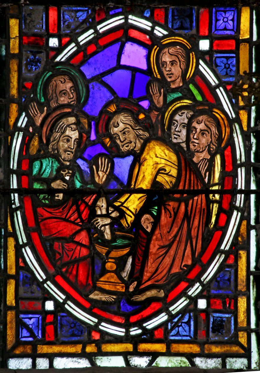Ventana que representa a Cristo lavando los pies de sus discípulos de French School