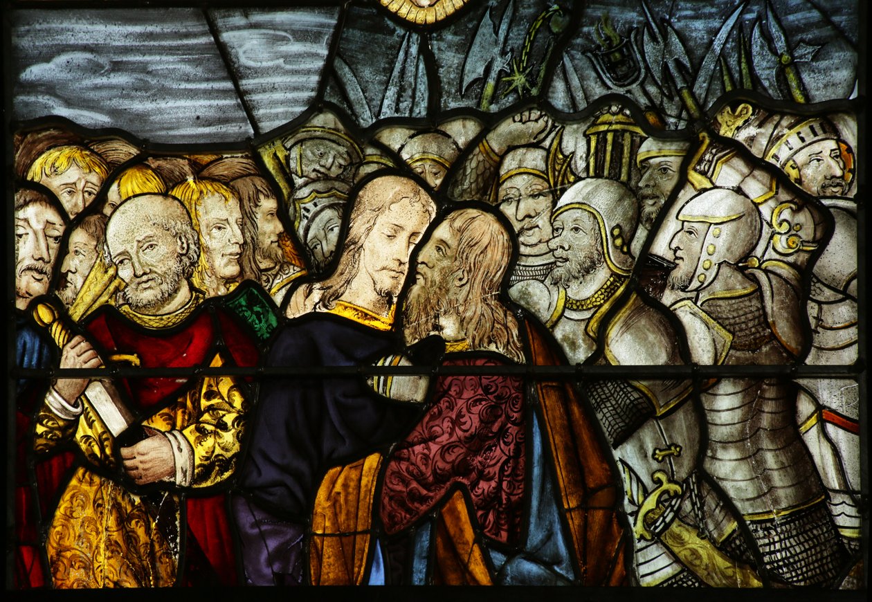Vidriera que representa la traición de Cristo en Getsemaní, 1500-10 de French School