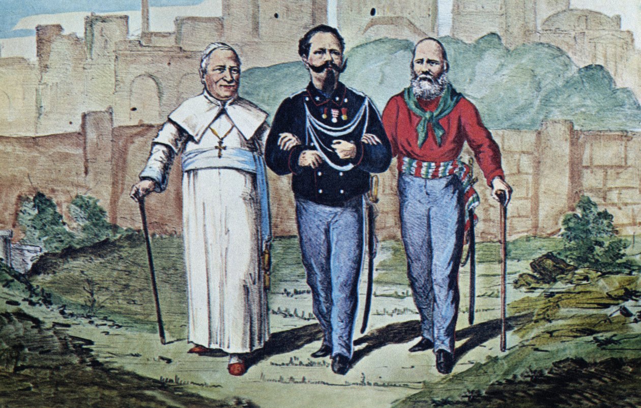 La Trinidad Perfecta: Papa Pío IX, Víctor Manuel II y Garibaldi, 1870 de Italian School