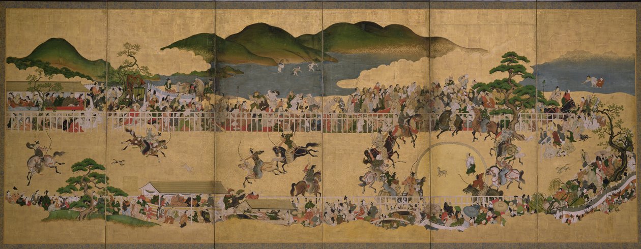 Pantalla de Seis Pliegues que Representa un Concurso de Perros, Japonés, 1624-43 de Japanese School