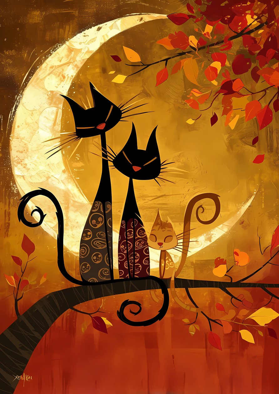 Feline Cute Cats Family Portrait, pósters enmarcados, impresión personalizada bajo demanda de F. Abderrahim