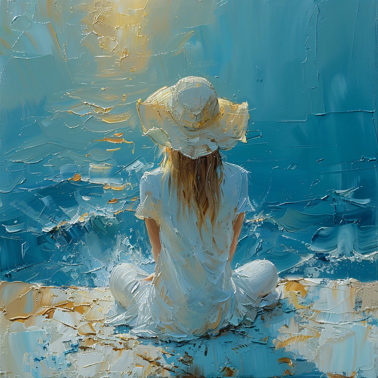 Pintura abstracta hermosa muchacha en una brisa del mar | impresiones del arte de la pared de F. Abderrahim