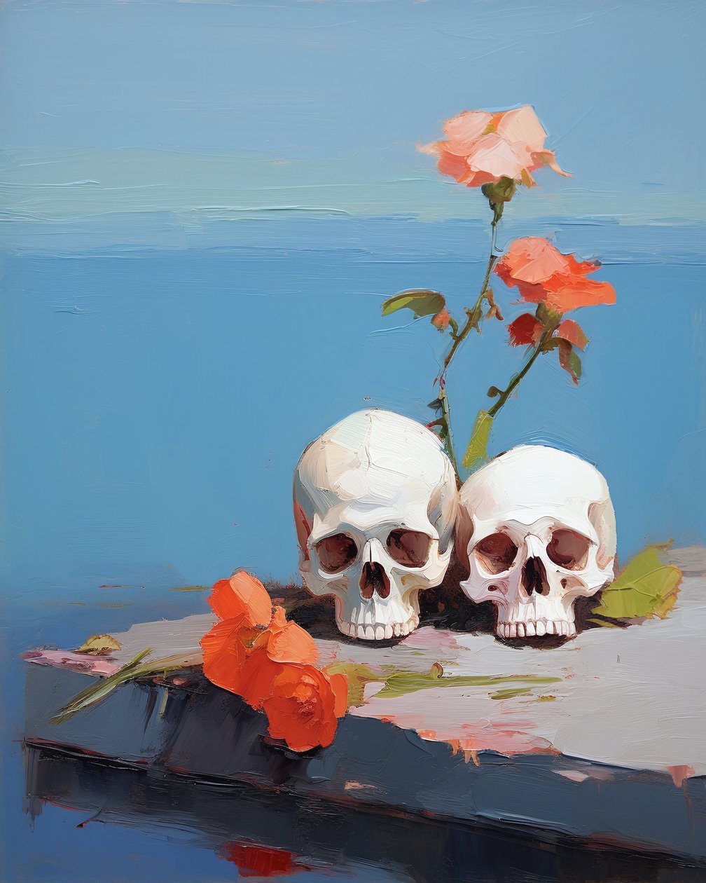 Pintura al óleo abstracta minimalista Honrando las calaveras de los antepasados | wall art prints de F. Abderrahim