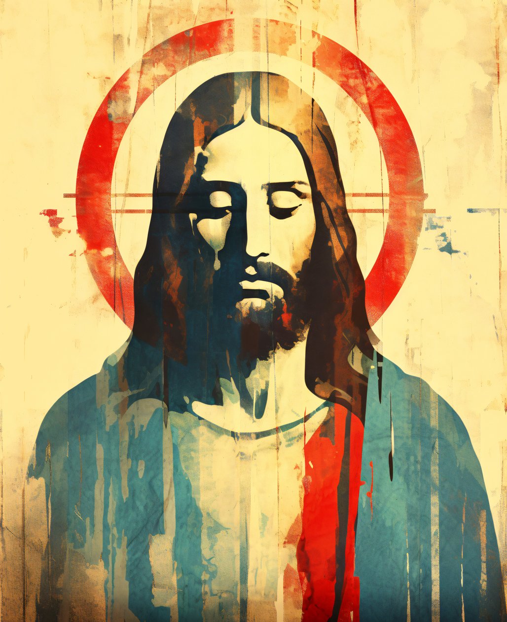 Figura religiosa cristiana Jesucristo, estilo boho, decoración de arte mural  impresiones en lienzo de F. Abderrahim