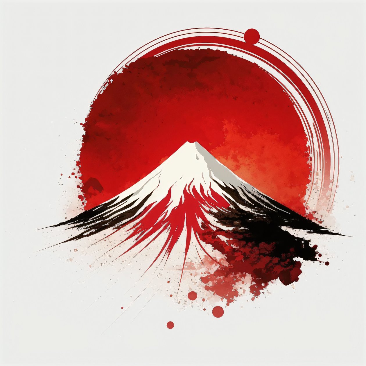 Pintura del Monte Fuji : Pincel de caligrafía de trazo redondo rojo, impresiones en lienzo de F. Abderrahim