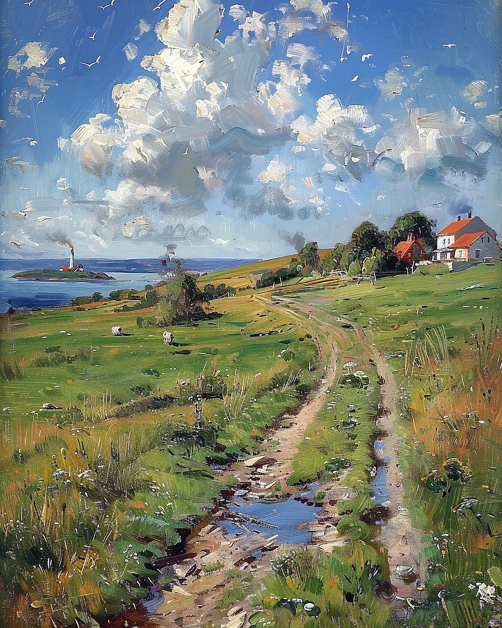 Paisaje panorámico de primavera en la Francia rural, Decoración de pared para habitación de F. Abderrahim