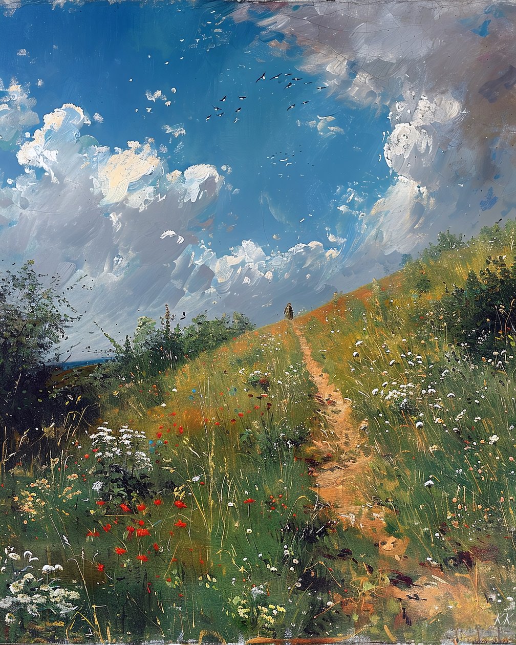Paisaje con campo ondulado, decoración de pared y reproducciones en lienzo de F. Abderrahim