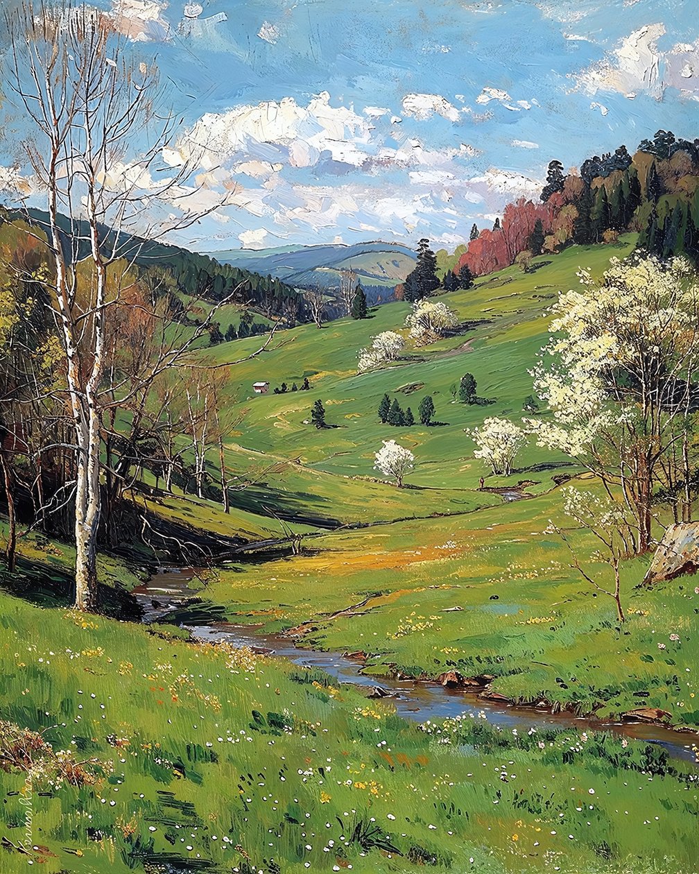 bellos paisajes, mesetas verdes en primavera, Decoración de pared que te encantará de F. Abderrahim