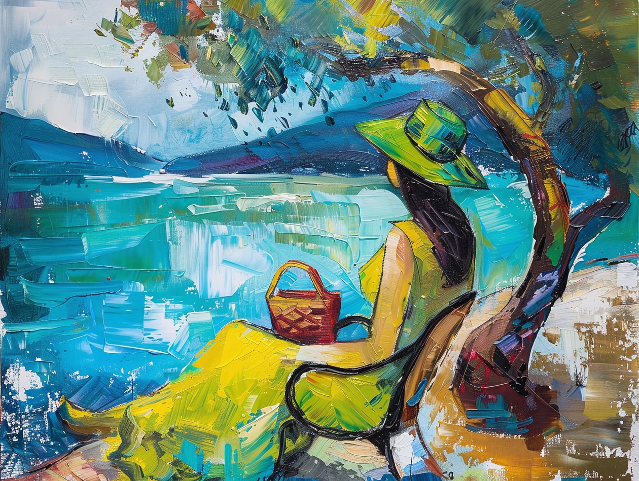 cuadro de mujer moderna con vestido verde, Wall Decor en venta de F. Abderrahim