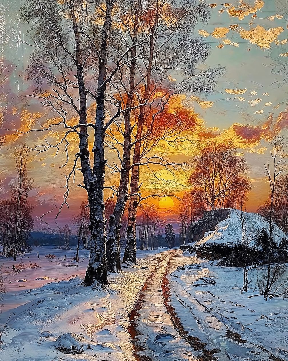 Paisaje en un día de invierno cubierto de nieve, Wall Decor en venta de F. Abderrahim