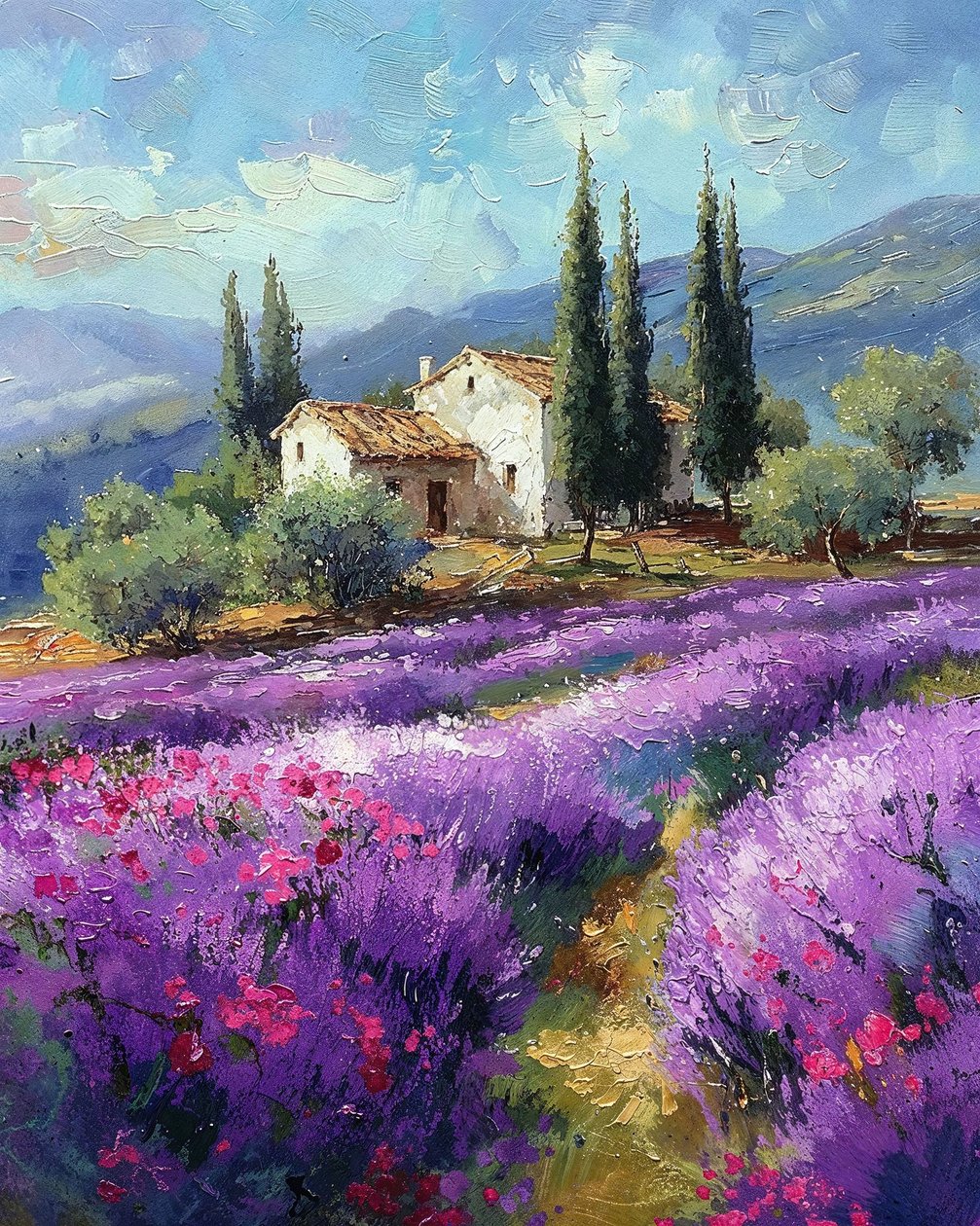 Campos de lavanda, Paisaje con vista panorámica, Decoración de pared en venta de F. Abderrahim