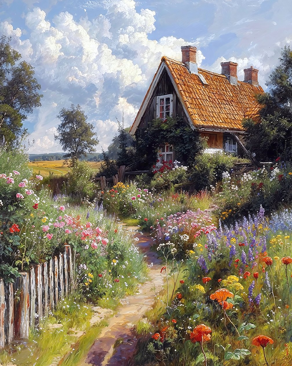 Casa bonita, jardín de flores, paisaje botánico, impresiones en lienzo de F. Abderrahim