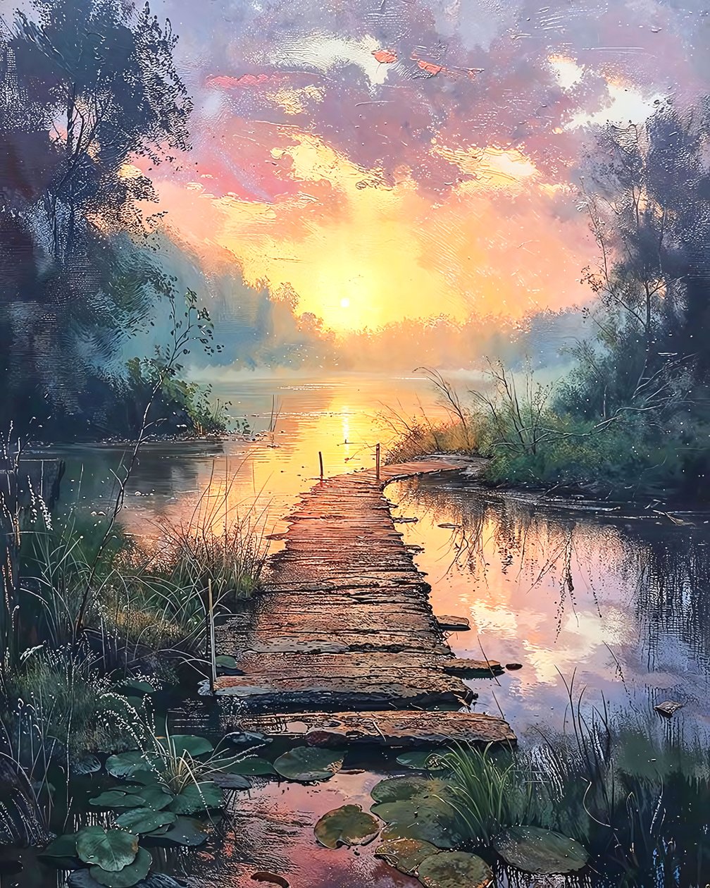 Hermoso Paisaje al Amanecer, Lienzo para Decoración de Pared Arte Abstracto de F. Abderrahim
