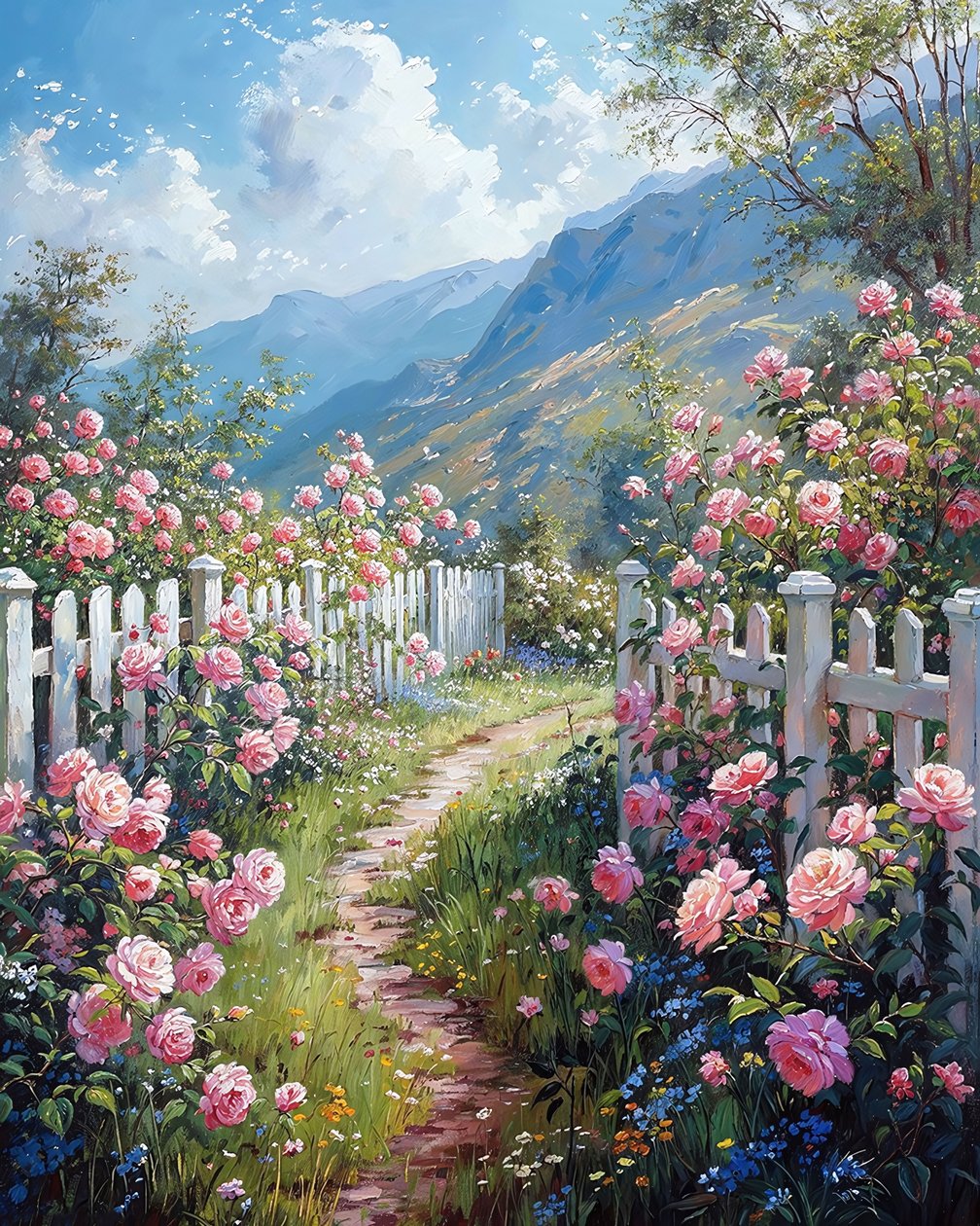 Hermoso Paisaje en el Campo, Lienzo para Decoración de Pared Vintage Floral de F. Abderrahim