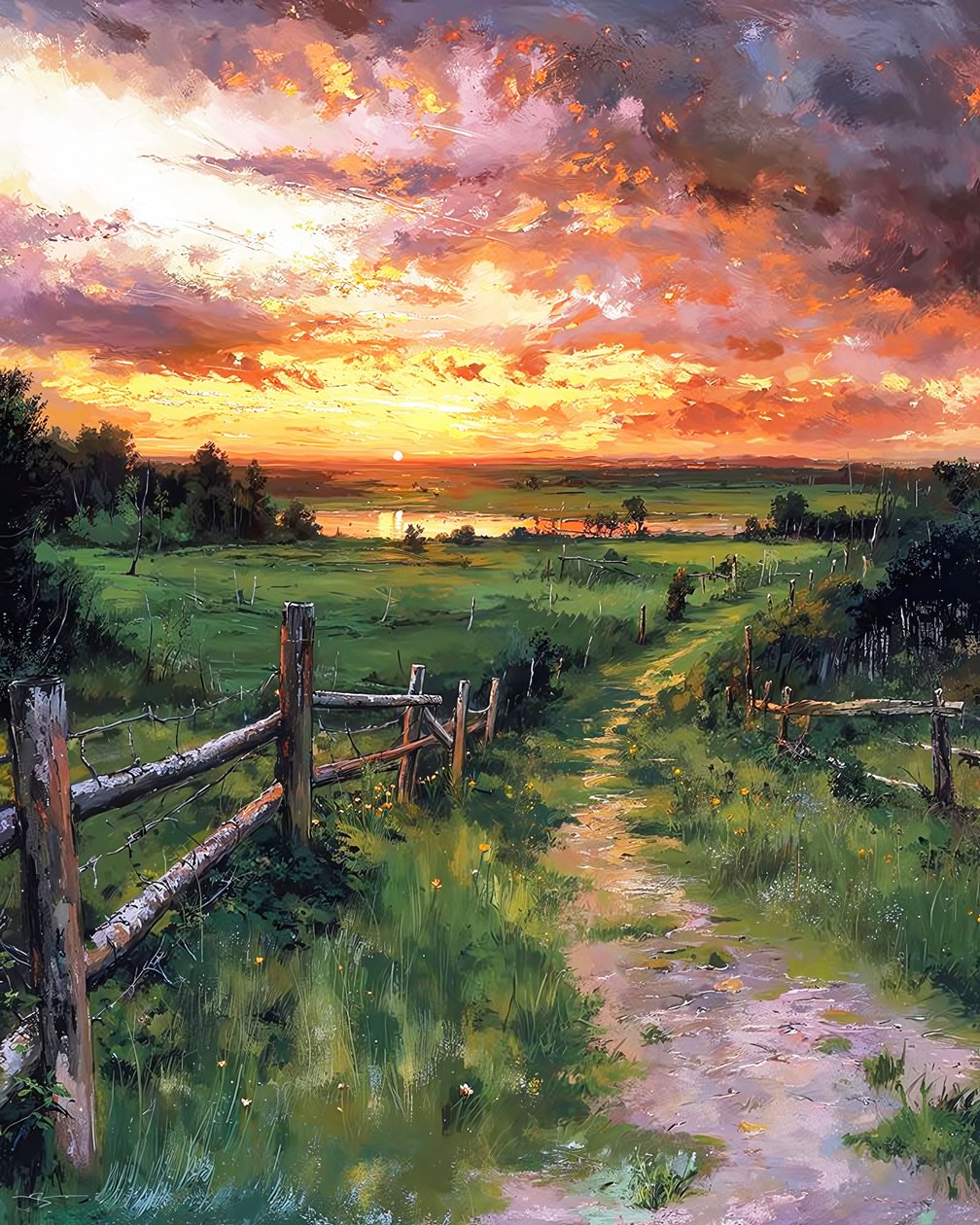 Paisaje con un prado, Decoración de pared en venta de F. Abderrahim