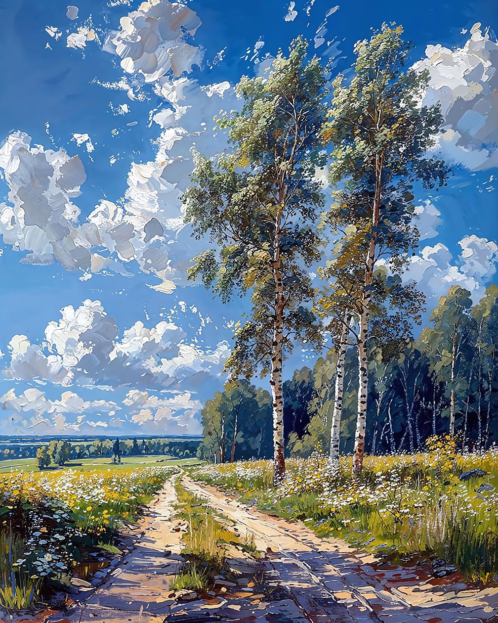 Un bosque de abedules en un día soleado, Decoración de pared para cualquier habitación de F. Abderrahim