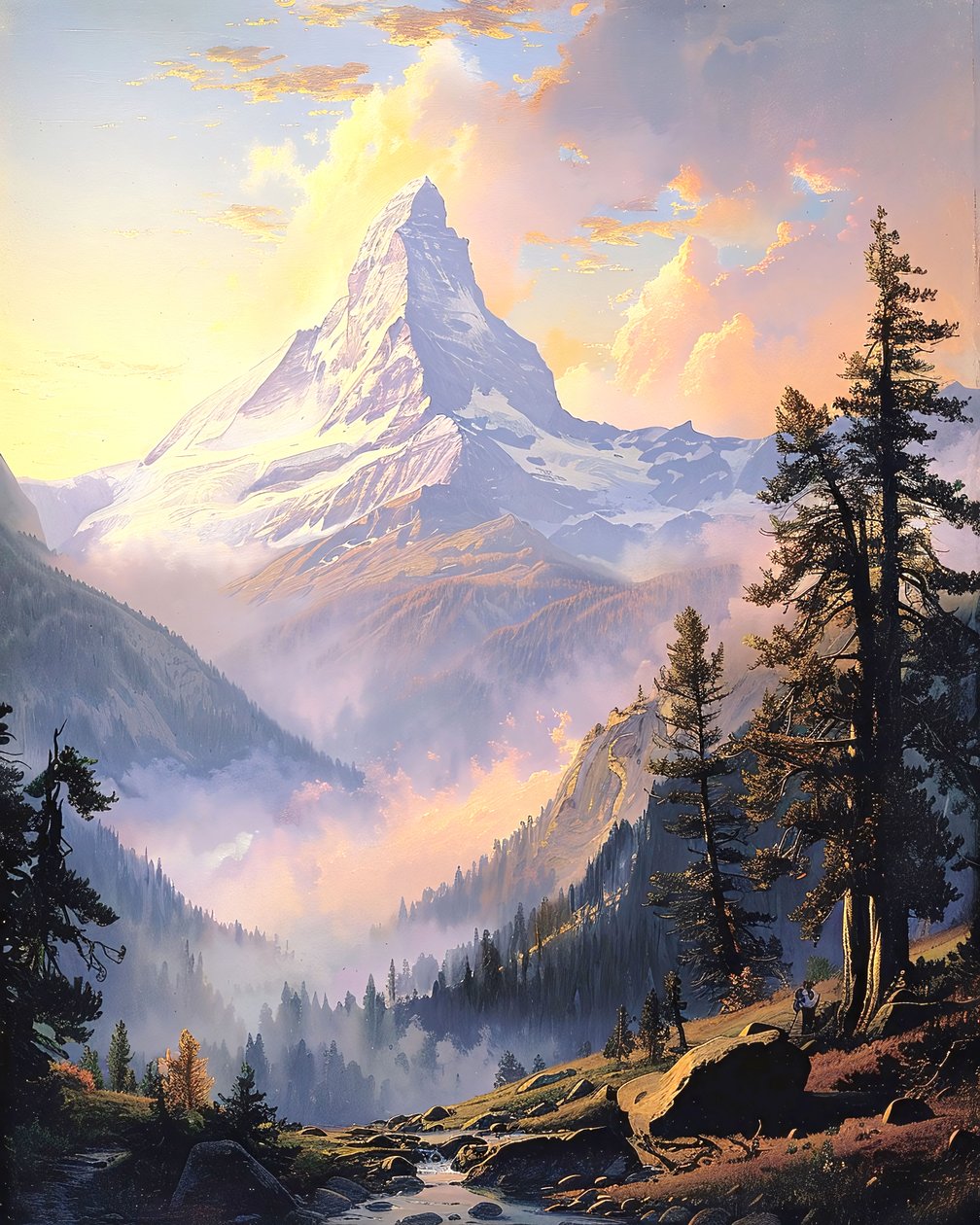 Paisaje con montañas lejanas, ideas de decoración mural moderna de F. Abderrahim