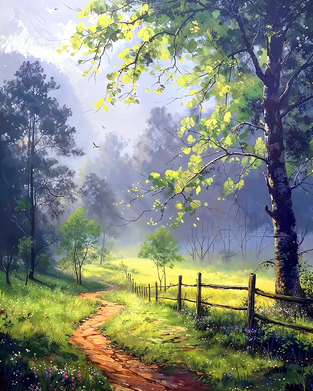 Hermoso Paisaje al Atardecer, Lienzo para Decoración de Pared Paisaje Moderno de F. Abderrahim