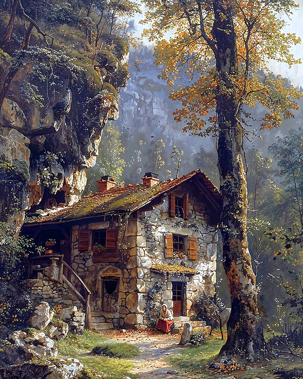 Una antigua casa de campo en medio de un bosque en lo alto de una montaña de F. Abderrahim